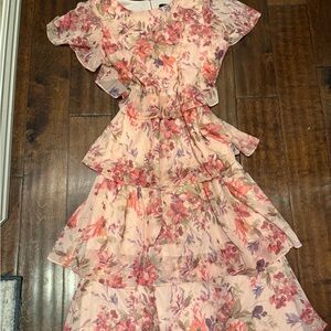 Floral Tiered Kids Dress in Pink